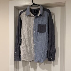 American Eagle Outfitters Blue and Gray Button-Up Shirt